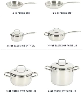 Oster Platinum Sedwick 10-Piece Stackable Stainless Steel Pots and Pans Cookware Set W/Domed Stainless Steel Lids W/TriPly Encapsulated Base - Induction Safe