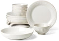 Lenox French Perle Groove White Stoneware Dinnerware Set with Dinner Bowls