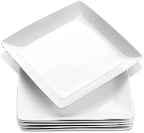 Porcelain Square Dinner Plates, 10.75 Inch Square Serving Plate for