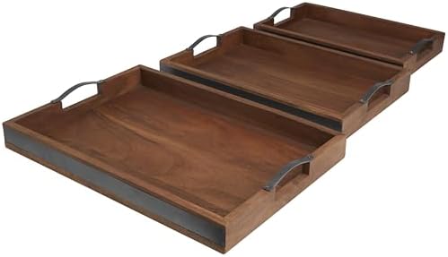 Deco 79 Wood Living Room Decor Tray Ottoman Tray with Black Metal