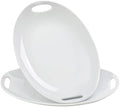 Buyajuju Porcelain Serving Platter with Handles, 14" Serving Dishes for Entertaining, Oval Serving Tray for Salad, Stew, Fruits and Pasta, Set of 2, White