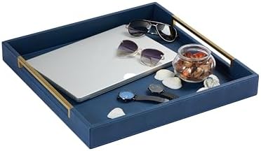Sagala 20"x20" Navy Blue Shagreen Leather Large Ottoman Tray with