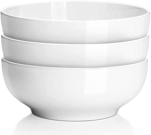 DELLING 60 Oz Large Serving Bowls Set of 3, 8 Inch White Ceramic