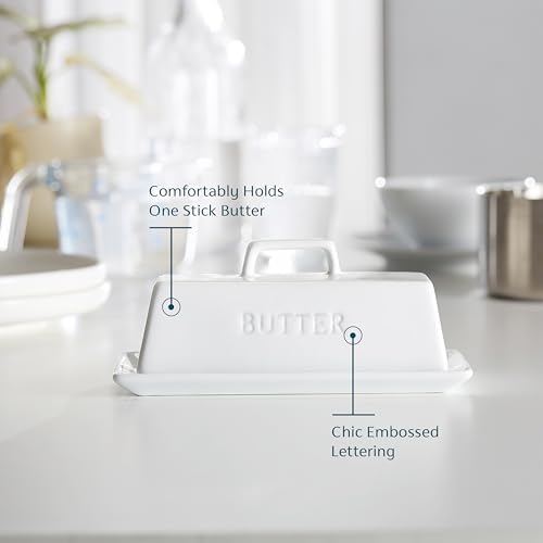 Kook Ceramic Butter Dish with Lid, Countertop, Dishes, Tray, White