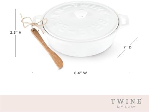 Twine Ceramic Brie Baker with Acacia Wood Spreader, Brie Baking Dish