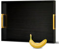 22" x 15.75" Large Wooden Serving Tray, Black Ottoman Tray