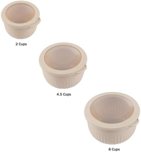 Classic Cuisine Bowls with Lids, Beige, Set of 3, 7”/5.5”/4.25”