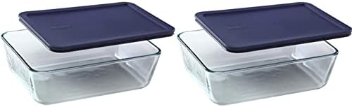 Pyrex 7212 11-Cup Glass Dishes with Dark Blue Lids, 2-Pack