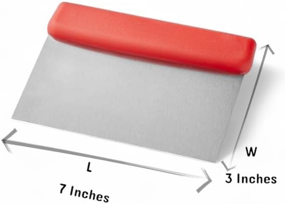 Red 7" x 3" High Carbon Stainless Steel Dough Cutter & Bench Scraper