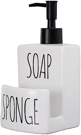 White Ceramic Dish Soap Dispenser with Sponge Holder