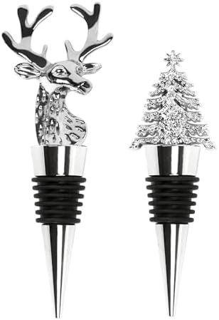 2Pack Christmas Wine Stopper, Elk & Christmas Tree Shape Decorative