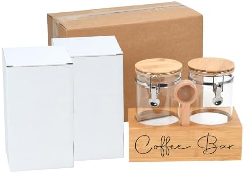 Glass Coffee Canister Set with Bamboo Shelf & Spoon - 2 Airtight