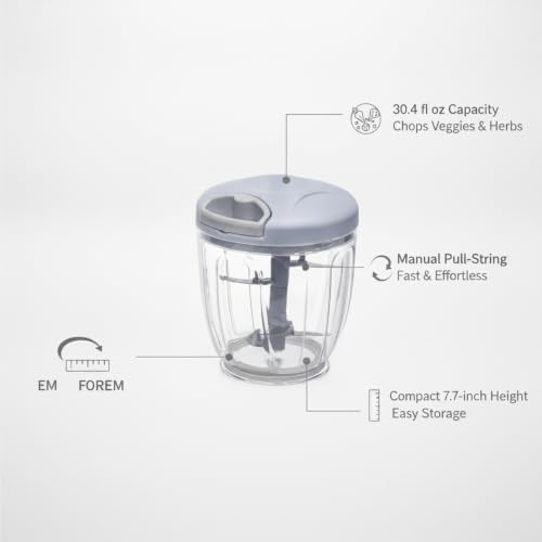 Manual Food Chopper, 30.4 fl oz Pull String Mincer for Vegetables and