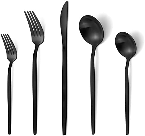 Matte Black Silverware Set, VANVRO 20-Piece Stainless Steel Flatware