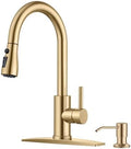 FORIOUS Kitchen Faucet with Soap Dispenser, Pull Down Sprayer, Brushed