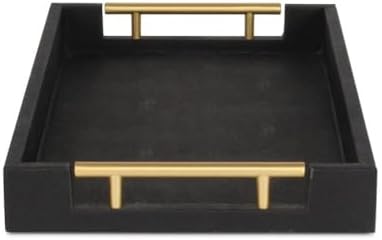 Pemberly Row Faux Shagreen Vinyl Serving Tray, Black Textured Finish