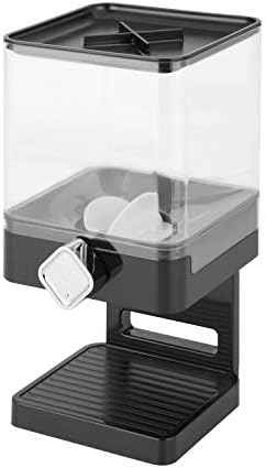 Honey-Can-Do Zevro Compact Single Dry Food Dispenser – Countertop Cereal Dispenser with Portion Control, 17.5 oz Capacity, Airtight BPA-Free Snack Container, Black/Chrome