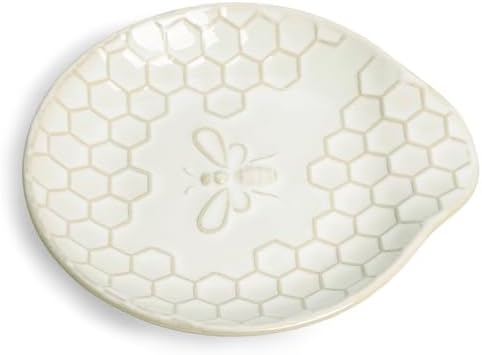 Ceramic Spoon Rest Set of 2, 5.3 Inch Spoon Holder (Vintage White)