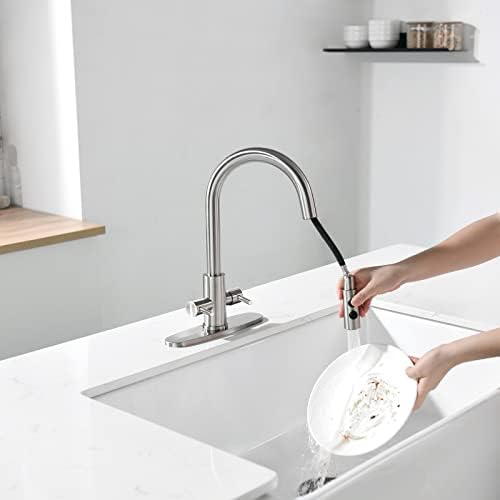 Two Handle Brushed Nickel Kitchen Faucet with Sprayer