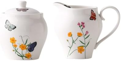 WAIT FLY Butterfly and Flower Ceramic Creamer and Sugar Bowl Set