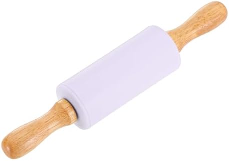 uxcell 4 Inch Silicone Rolling Pin, Small Dough Roller with Wood