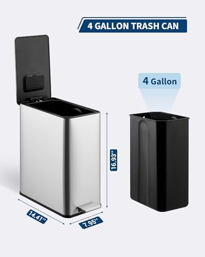 Garvee 4 Gal Stainless Steel Step-On Trash Can