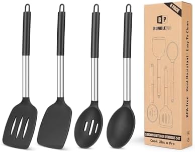 4-Piece Silicone Cooking Utensil Set, Black