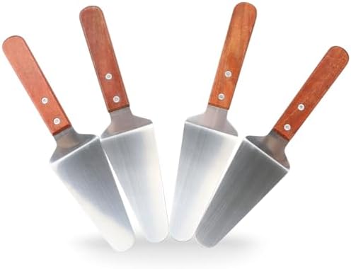 4 Pcs Stainless Steel Pizza Servers with Wooden Handle, Triangular