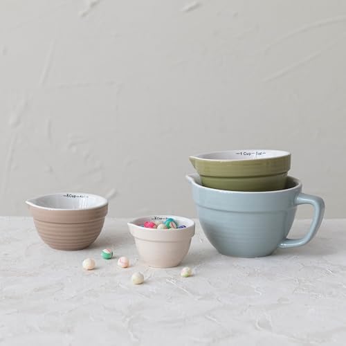 Creative Co-Op Stoneware Batter Bowl Measuring Cups, Set of 4 Sizes