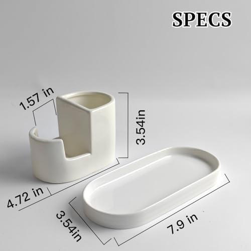 Ceramic Sponge and Brush Holder Set, White