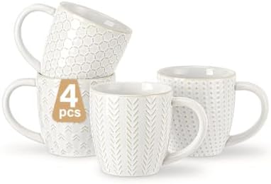 Lareina 12 oz Ceramic Coffee Mugs, Set of 4, Ivory White