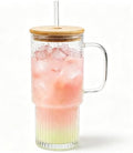 32 oz Glass Tumblers with Handle, Glass Cup with Bamboo Lid & Straw