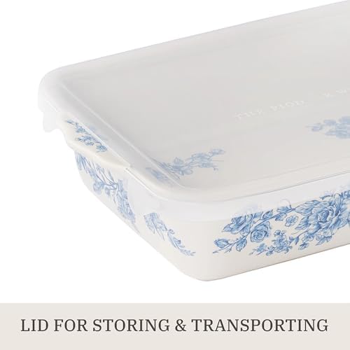 Rectangular Baking Dish with Lid, 7x11 Inch, Ceramic Stoneware, Floral