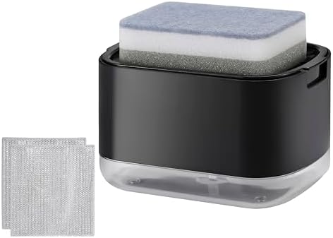 Kitchen Dish Soap Dispenser with Sponge Holder, 2-in-1 Countertop Soap