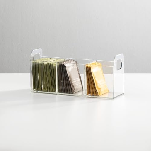mDesign Plastic Condiment Organizer and Tea Bag Holder - 3-Compartment