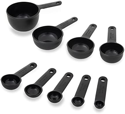 KitchenAid Universal Easy To Read Measuring Cup and Spoon Set with Soft Grip Handle for Maximum Control, Hang Hole and Nesting For Easy Storage, Dishwasher Safe, 9 Piece, Black