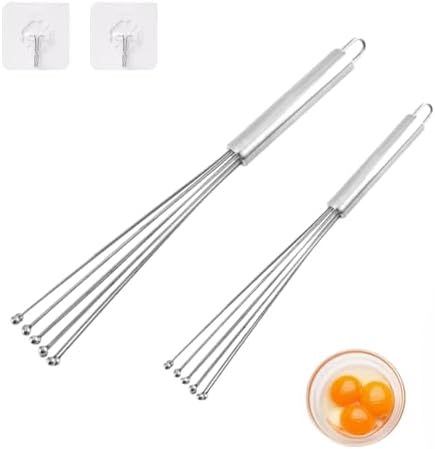 2 Pieces Stainless Steel Ball Whisk Wire Egg Whisk Set and 2 Hooks