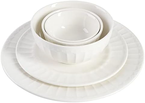 Gibson Home Zen Buffet Porcelain Ceramic Dinnerware Sets for 8, Plates and Bowls Set (40pcs), White Embossed Dishes