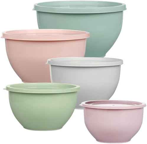 Greentainer Plastic Mixing Bowls with Lids Set for Kitchen, 5 Set