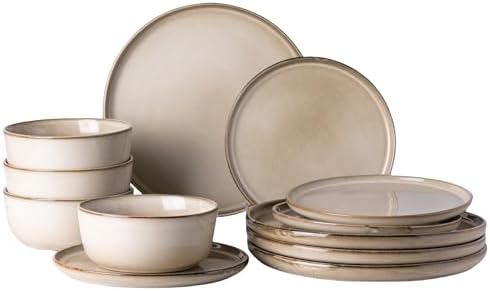 GBHOME Dinnerware Sets for 4, 12 Pieces Ceramic Plates and Bowls Set
