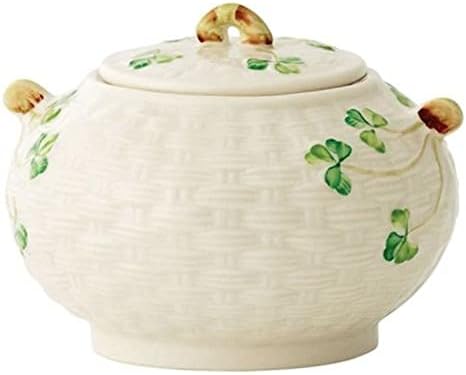 Belleek Classic Shamrock Sugar Bowl | 4in Parian China | Made in