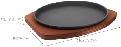 Cabilock Cast Iron Sizzling Plate with Wooden Base, 7.48 Inch Grill Pan