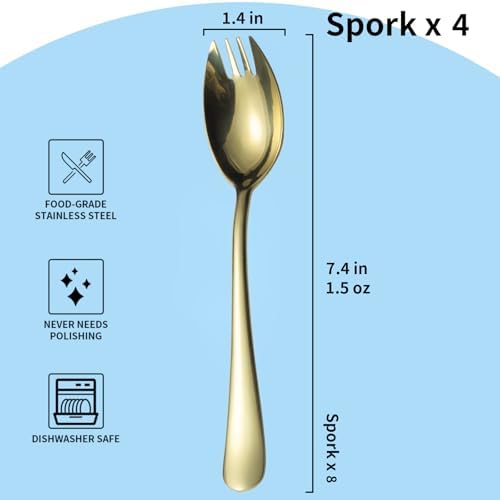 Alata Champagne Gold Mirror Sporks 4-Pack Set Stainless Steel Sporks