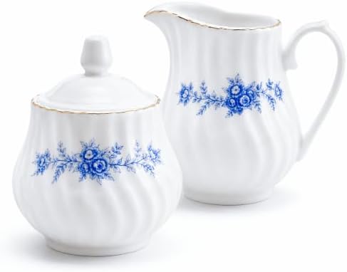Sugar and Creamer Set - Porcelain Sugar and Creamer Floral Vintage Tea