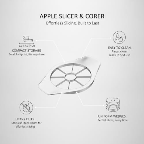 Apple Slicer and Corer, Stainless Steel Fruit Cutter for Uniform