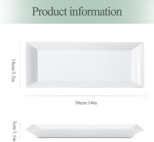14" Rectangular Platters Set of 4, White Ceramic Platters, Large Serving Plates for Party, Entertaining, Wedding, Rectangle Serving Dishes for Steak, Sushi, Appetizer, Oven Dishwasher Safe