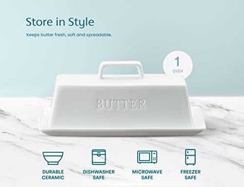 Kook Ceramic Butter Dish with Lid, Countertop, Dishes, Tray, White