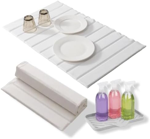 Stone Dish Drying Mat for Kitchen Counter with Silicone Sink Mat