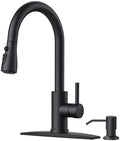 FORIOUS Black Kitchen Faucet, Pull Down Sprayer, Soap Dispenser