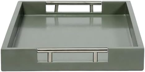 Serving Tray with Polished Metal Handles, 16.5''x12'' Rectangle Coffee
